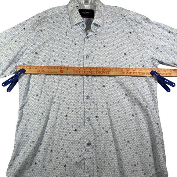 Maceoo Mens Button‎ Up Shirt Size 2XL Blue White Geometric Print Long Sleeve - Picture 5 of 10